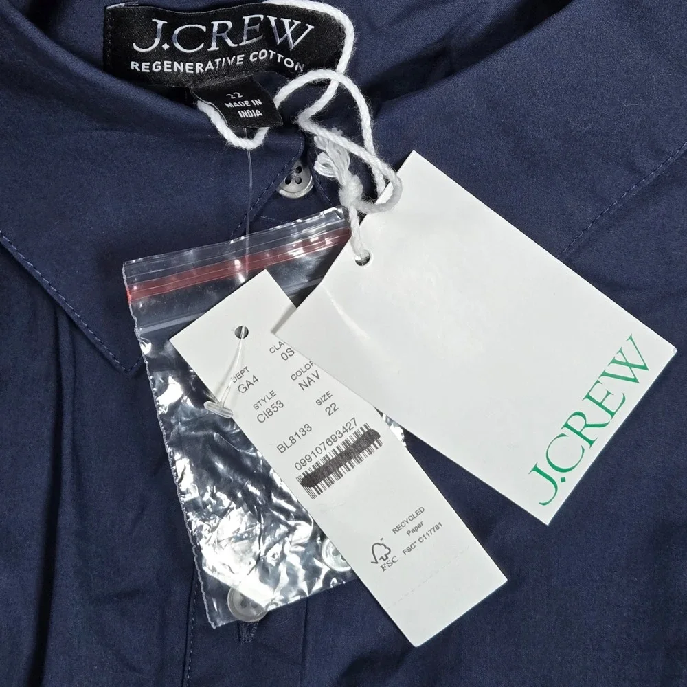 J. Crew Elena mini shirt-dress in cotton‎ poplin Navy CI853 22 NWT